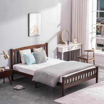 Classic Panel Bed Vertical Strip with Headboard Brown Twin/Full/Queen