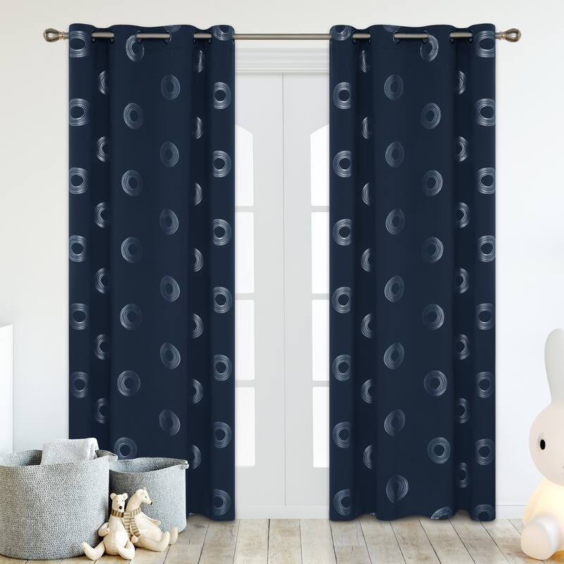 Concentric Circles Pattern Room Darkening Curtain 2 Panels - 42Wx72L-4PC - Navy Blue
