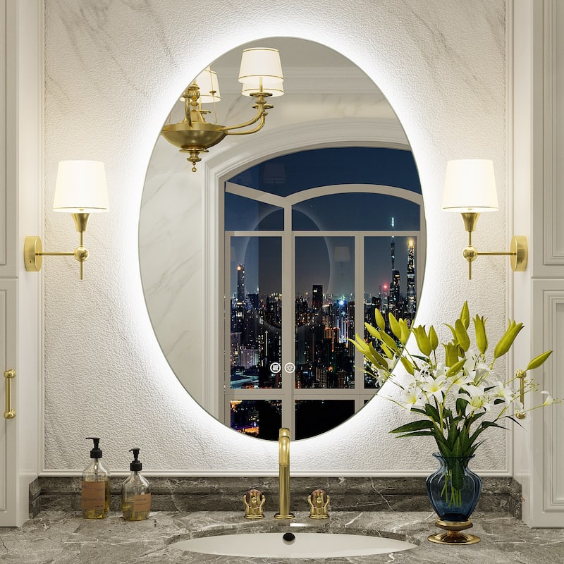 UL Certified Multiple shapes Frameless Anti-Fog 3 Colors Dimmable LED Backlit Wall Bathroom Vanity Mirror