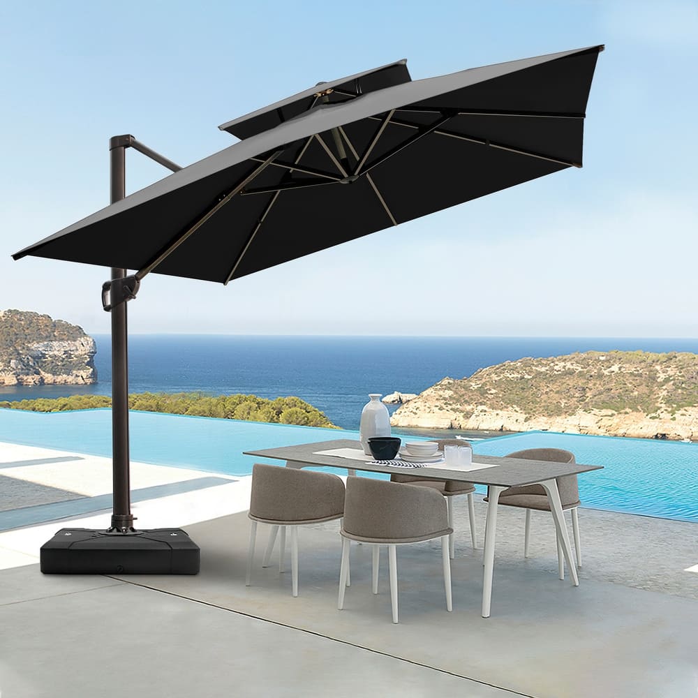 Pellebant 10 ft Double Top Patio Cantilever Umbrella with Base