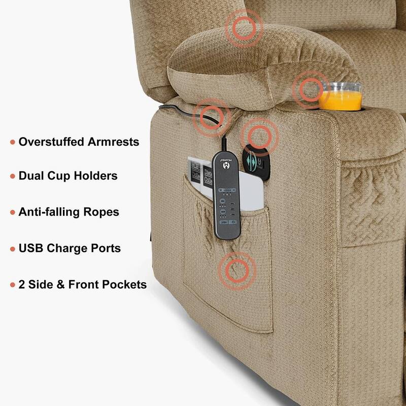 MCombo Power Reclining Loveseat Sofa with Heat and Massage, Fabric PR648