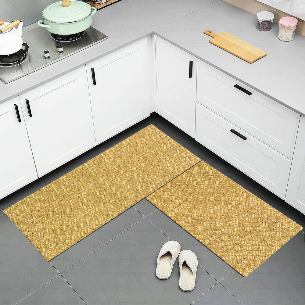 Anti-Fatigue Standing Cushioned Kitchen Bath Mats [Set of 2] Cotton Hand Woven Waterproof Non-Slip-Office, Sink, Laundry