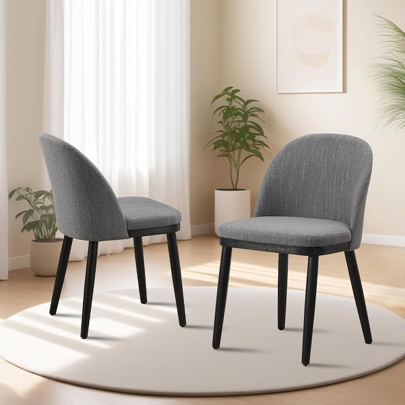 Set of 2 Linen Fabric Upholstered Kitchen Dining Chairs for Kitchen Restaurant - Grey