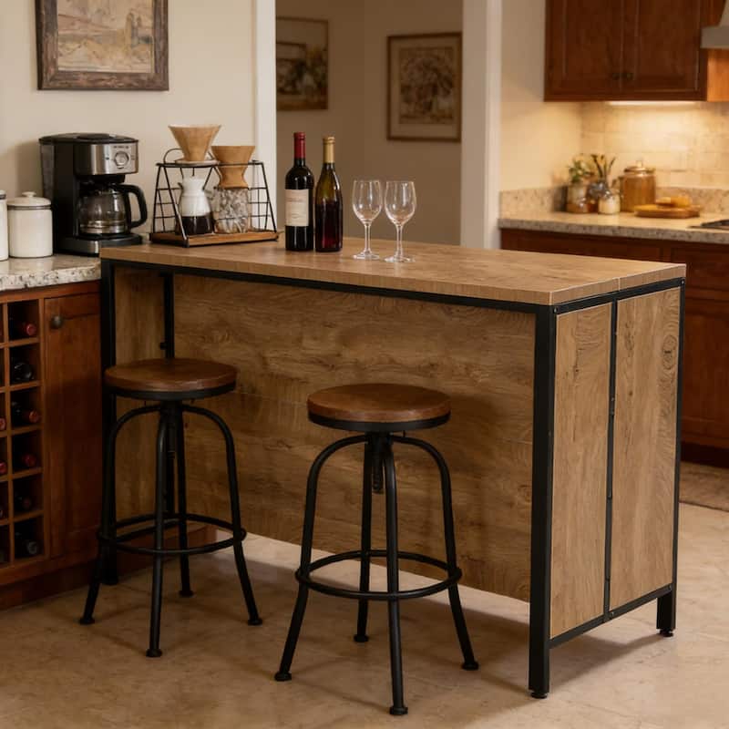 63-Inch Farmhouse Kitchen Island with Storage & Seating for Kitchen, Dining Room, Rustic Brown