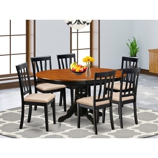 East West Furniture 7 Piece Dining Table Set Consist of an Oval Kitchen Table and 6 Dining Chairs, Black & Cherry (Seat Options)