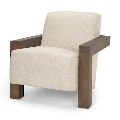 Sovereign Beige Fabric w/ Dark Brown Solid Wood Frame Accent Chair