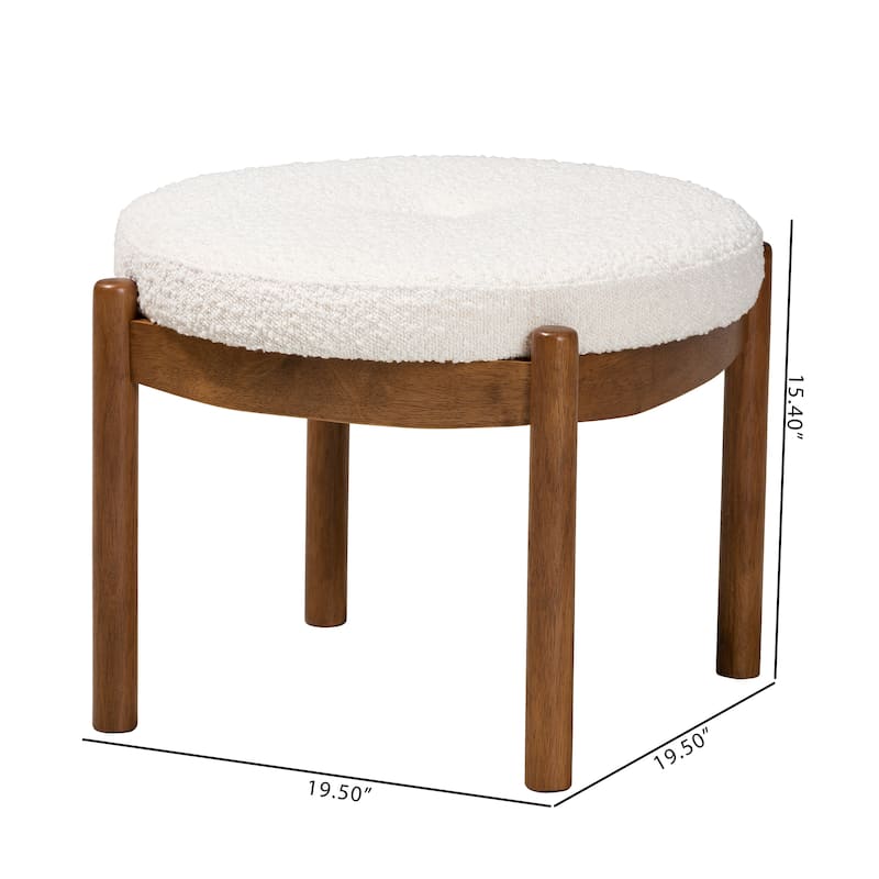 Iliana Japandi Cream Boucle Fabric and Walnut Brown Finished Rubberwood Ottoman Footstool