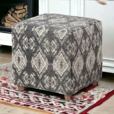 HomeRoots 19" Gray Cotton and Brown Cube Ottoman