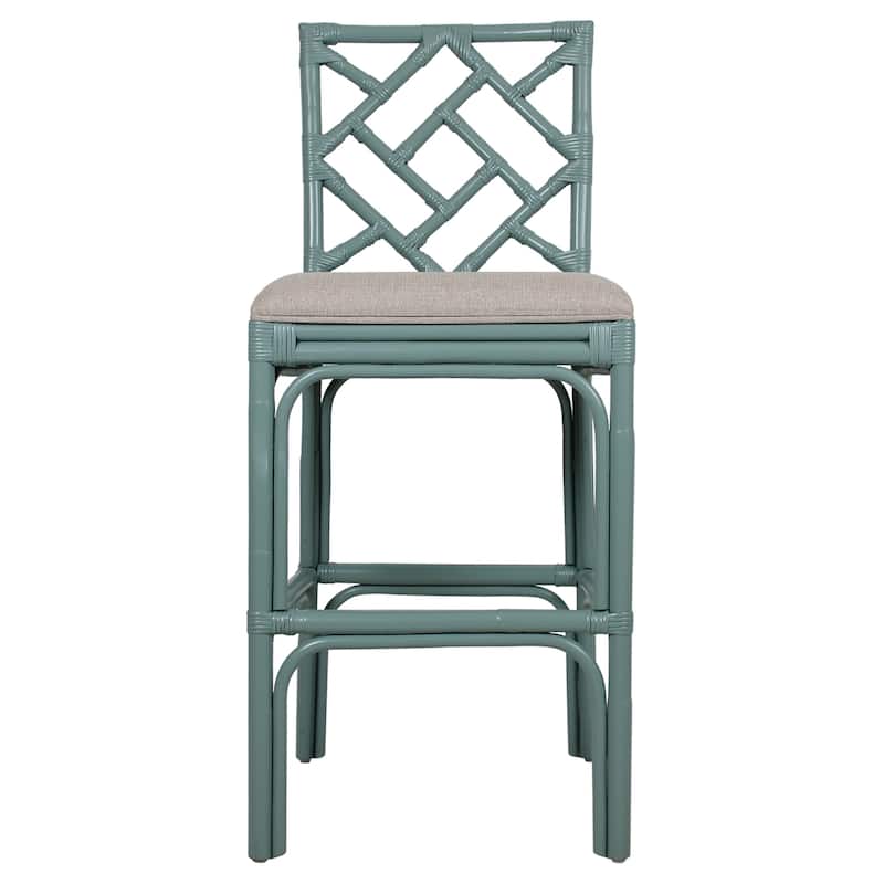 Natural Rattan Handmade Chippendale Single Cushioned Bar Stool by East at Main