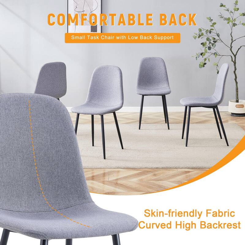 Linen Dining Chair Set of 4 Armless Dining Chair with Metal Legs Kitchen Chair with Round Back Interior Side Chair