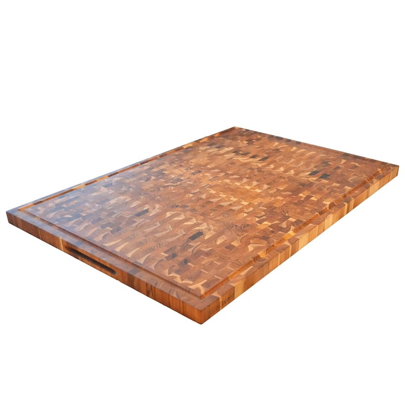 XL EcoDecors FSC Certified Solid Teak Cutting Board 40" x 28", End Grain Butcher Block for Kitchen, BBQ & Carving