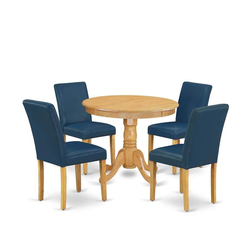Round Dining Table Set for 4 - 36 Inch Kitchen Table with 4 Chairs - Modern Oak Finish