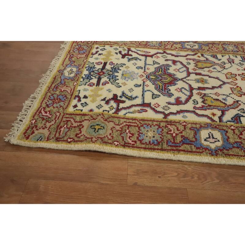 Hand-knotted Transitional Wool Carpet Beige Oushak Rug Floral Oriental Area Rug - 10' 0'' X 2' 7''