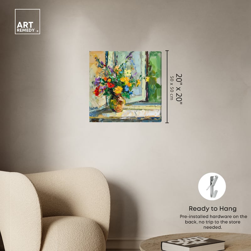 Art Remedy Vase By The Window Gallery Wrapped Impressionism 1 Piece Canvas Wall Art /Monet And Van Gogh Inspired Art
