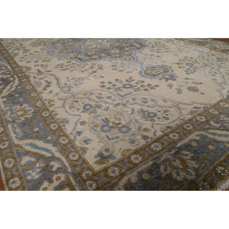 Tabriz Persian Area Rug Handmade Beige Wool Carpet - 6'7"x 9'8"