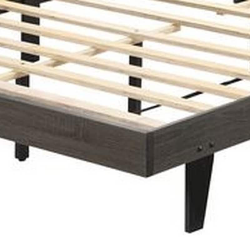 85 Inch Wood Queen Platform Bed, Channel Tufting, Taupe Brown Fabric