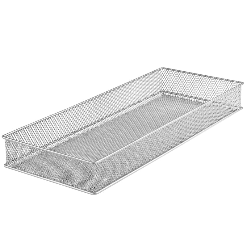 Silver Mesh Drawer Cabinet and or Shelf Organizer Bins, School Supply Holder Office Desktop Organizer Basket. Pack of 1 - 6x15x2