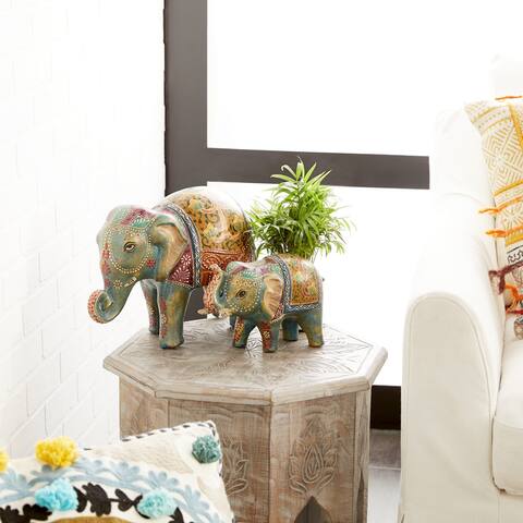 Multi Ceramic Eclectic Sculpture Elephant (Set of 2) - 15 x 6 x 10