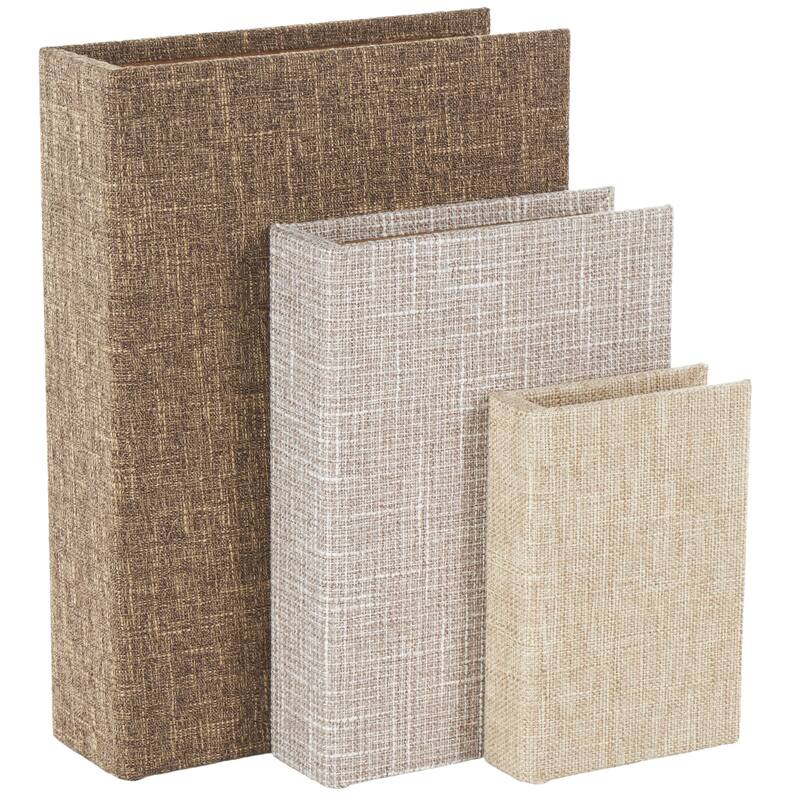 Roche River Decor - Linen Fabric Chevron Patterned or Texxtured Faux Book Storage Box - Set of 3 or 4 Multi-Colored
