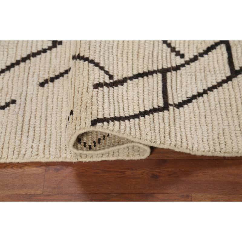 Ivory Moroccan Oriental Accent Rug Handmade Wool Carpet - 2'9"x 5'7"