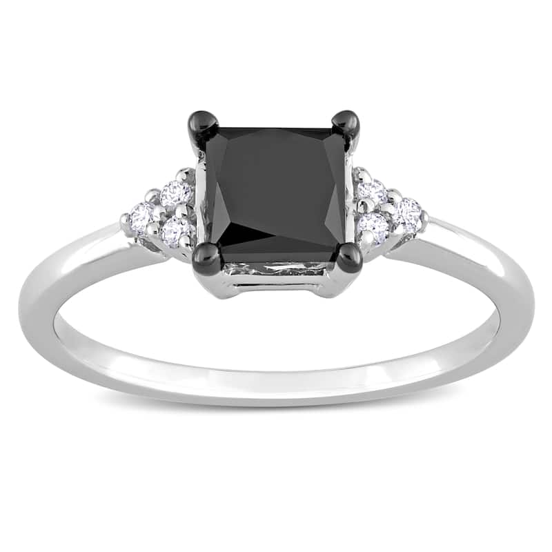 Miadora 4/5ct TDW Square Black White Diamond Engagement Ring in 14k White Gold