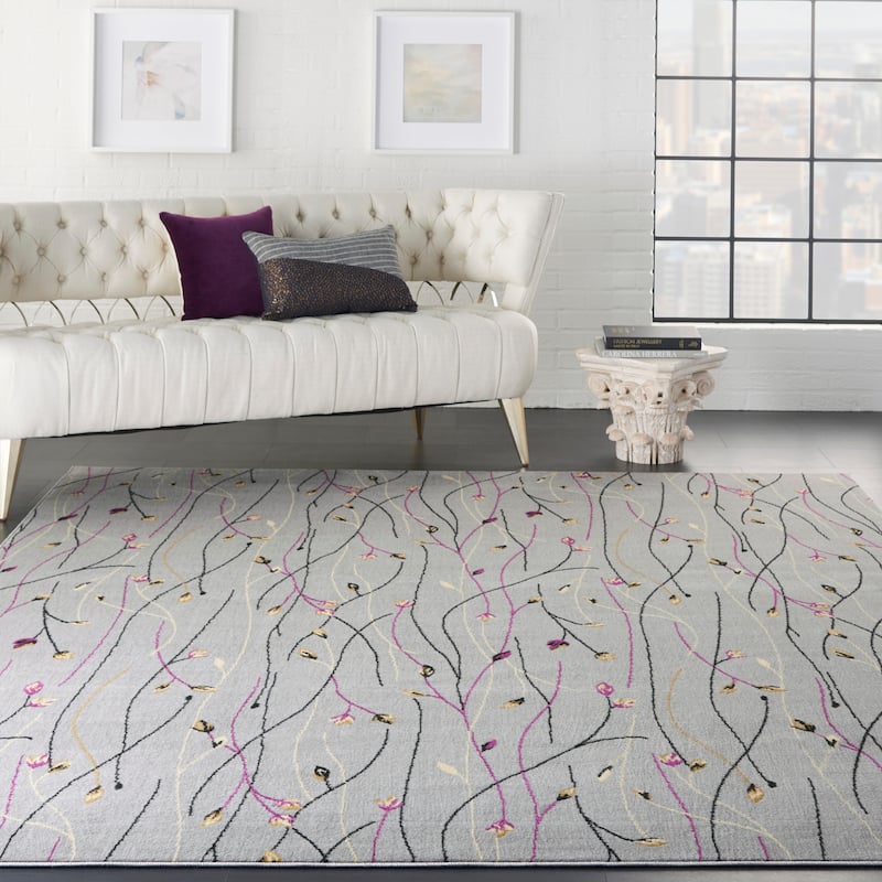 Nourison Grafix Floral Botanical Transitional Area Rug - 7'10" x 9'10" - Grey