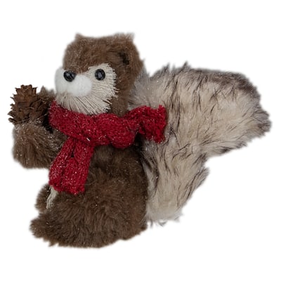 6" Standing Squirrel with Pinecone and Red Scarf Tabletop Christmas Figurine