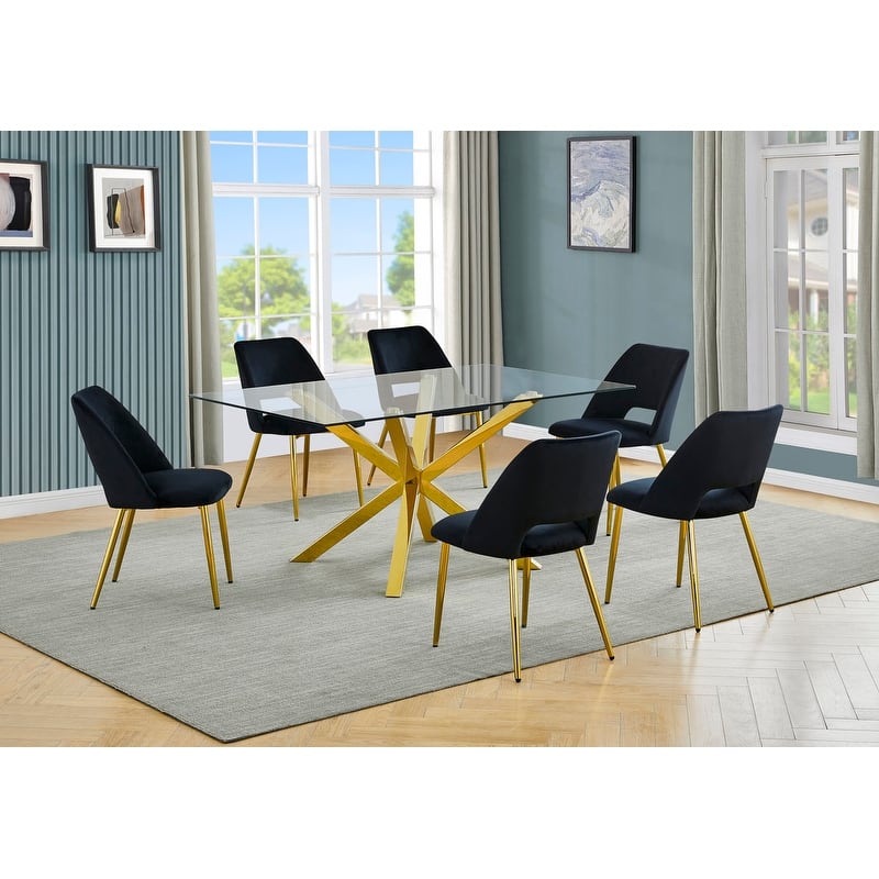 Best Quality Furniture Glass Dining Set with Gold Chrome Finish
