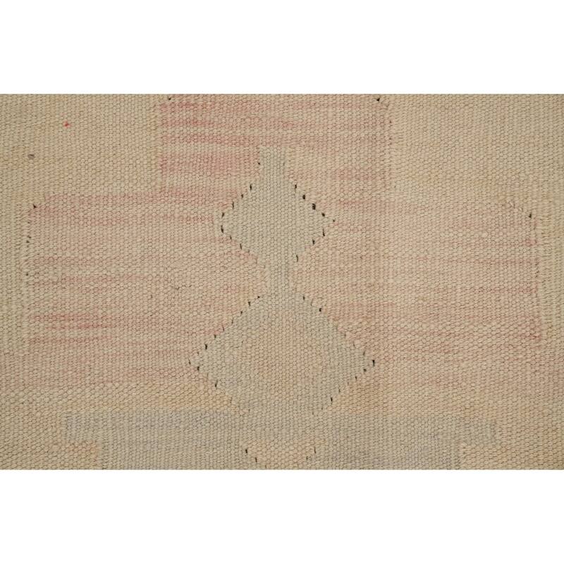 Hand Woven Oriental 100% Wool Carpet Southwestern Tribal Beige & Ivories Kilim Area Rug - 12' 9'' X 9' 9''