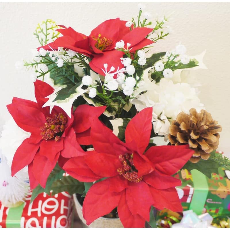 Artificial Winter Frost Seasonal Mixed Bush Holiday , Red, Cream,
