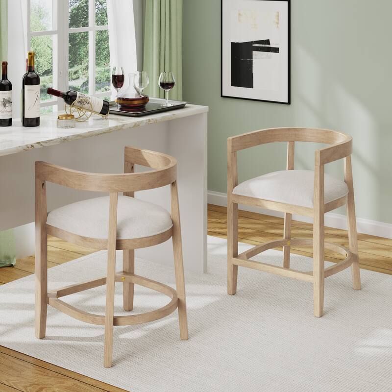 Timel Rubberwood Counter Stool (Set of 2) by Christopher Knight Home - Beige+Light Ash - Counter Height
