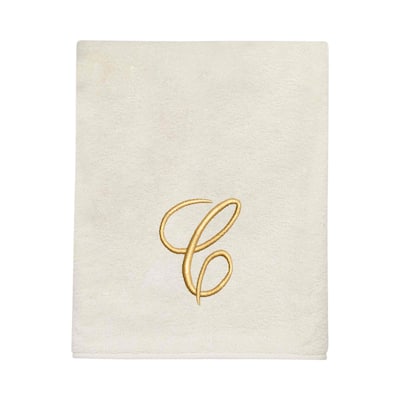 Avanti Linens Ivory/Gold Script Monogram Bath Towel Letter C - Bath Towel