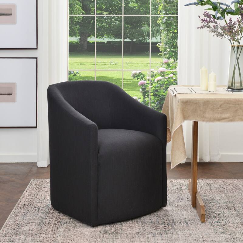 KINWELL 25" Performance Fabric Upholstered Rolling Dining Armchair