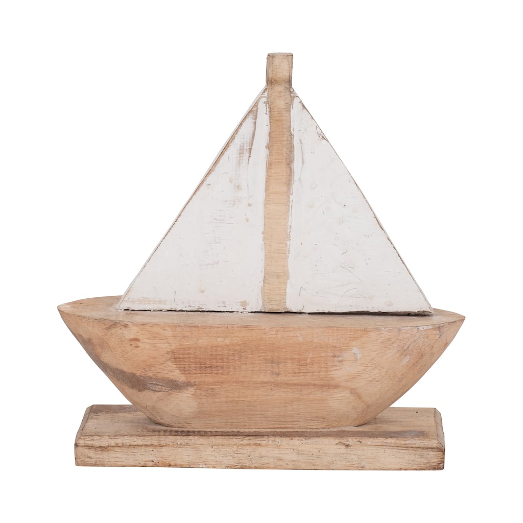 Albasia Wood Decorative Object Sailboat Handcrafted Nautical Accent