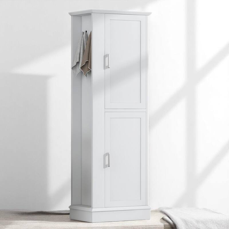 68-Inch Tall Bathroom Storage Cabinet with 2 Doors, Adjustable Shelves, Side Hooks & Anti-Tip Kit, Freestanding Organizer, Black