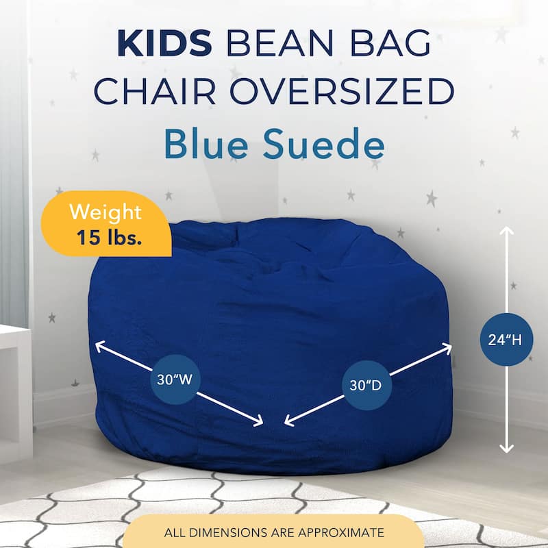 Ultimate Sack Kids Bean Bag Chair, Oversized Indoor Comfy Lounger, Blue Suede