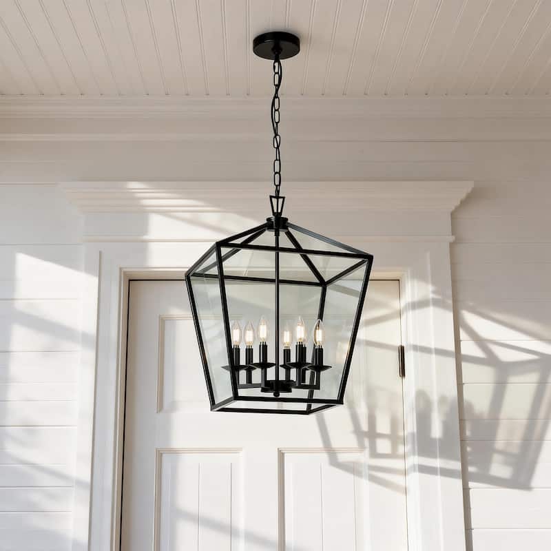 6 Matte Black Light Pendant - 16"x16"x24"