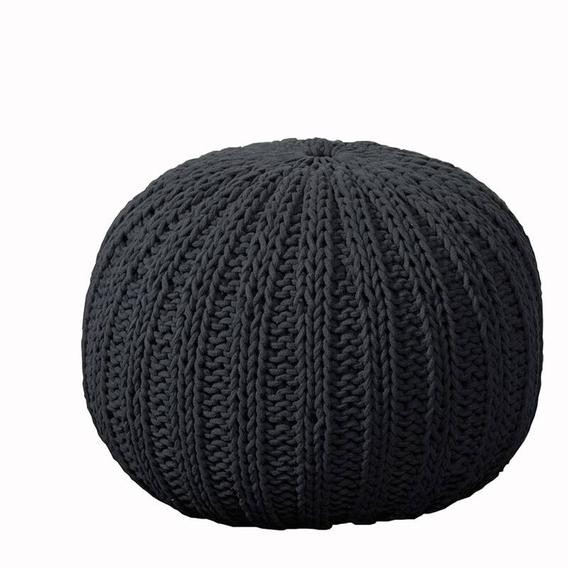20" Charcoal Black Solid Hand Knitted Round Pouf Ottoman