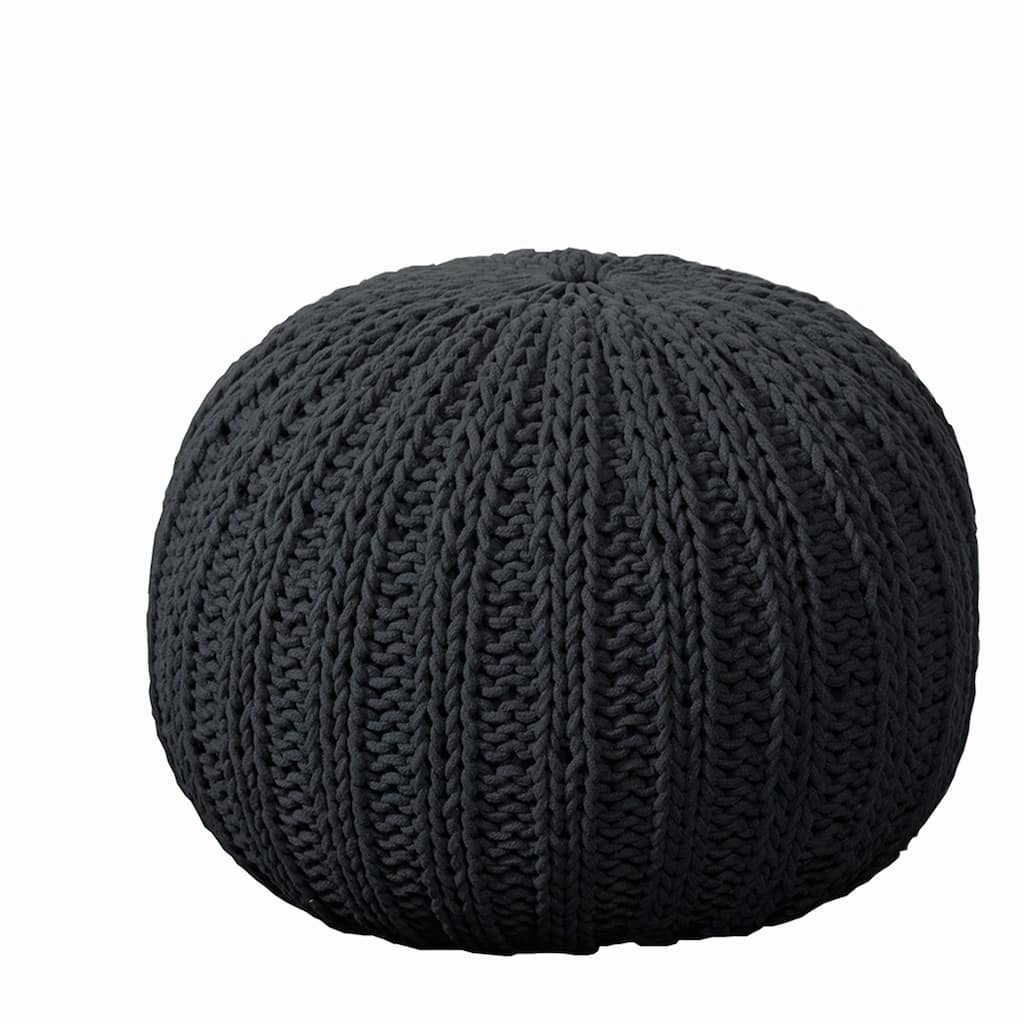20" Charcoal Black Solid Hand Knitted Round Pouf Ottoman