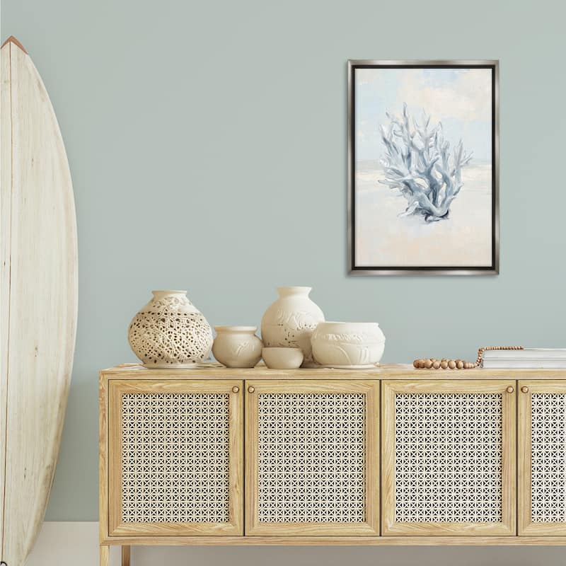Stupell Soft Minimal Coral Branch Framed Floater Canvas Wall Art Design By Ramona Murdock