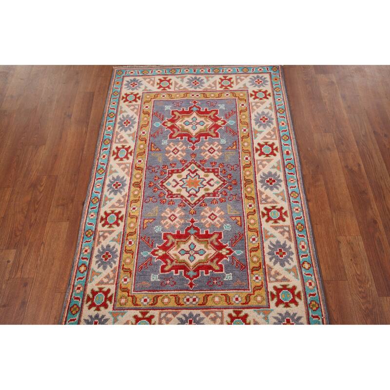 Blue Kazak Accent Rug Handmade Wool Carpet - 2'9" x 4'3"