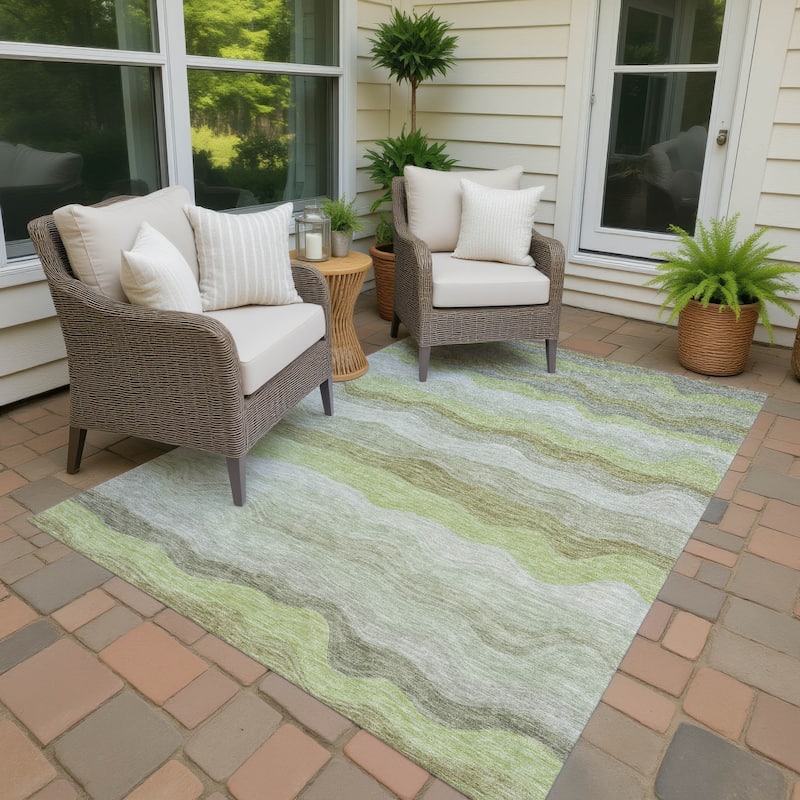 Machine Washable Indoor/ Outdoor Ombre Stripes Chantille Rug - Aloe - 9' x 12'