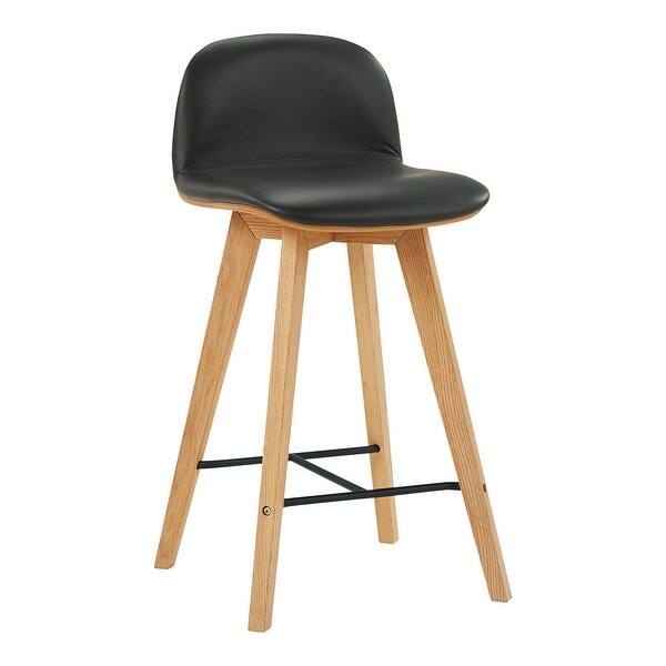 slide 2 of 7, Aurelle Home Natina Modern Wood and Leather Counter Stool Black