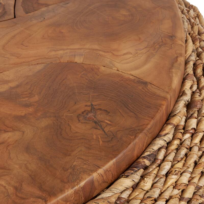 Rattan Wrapped Coffee Table with Teak Tabletop - Brown - Roche River Decor - 47"W x 47"L x 15"H