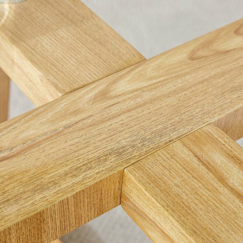 Roomfitters Round Glass Coffee Table with Tempered Top and MDF Legs, Compact Tea Table for Living Room or Bedroom, Natural