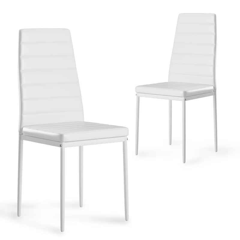Set of 2 PU Leather Dining Chairs for Kitchen, Modern Side Chairs with Sturdy Metal Frame - White PU