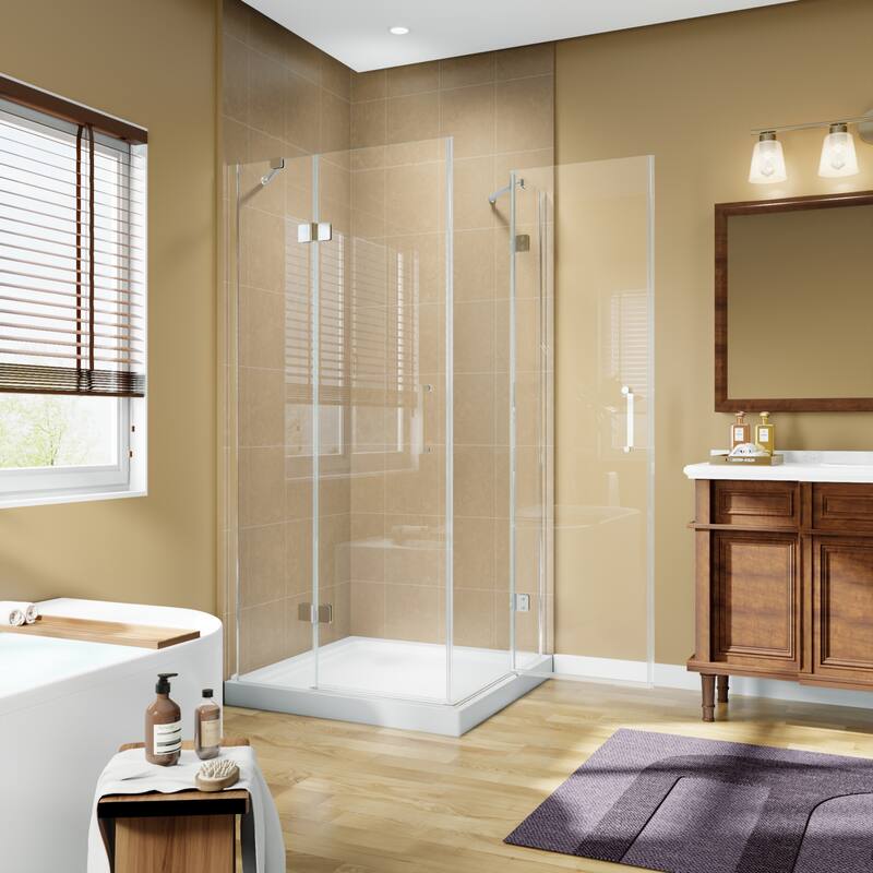 Modland 36x36x72 Inch Corner Shower Door - Auto-Fold Design, 1" Adjustable, Chrome Frame, SGCC Glass - 36''x 72'' - 36''x 72''
