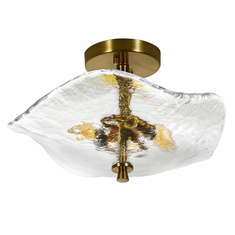 16.5" Glass Semi Flush Mount Ceiling Light Fixture, 2-Lights Close to Ceiling Light, Modern Ceiling Light Fixture