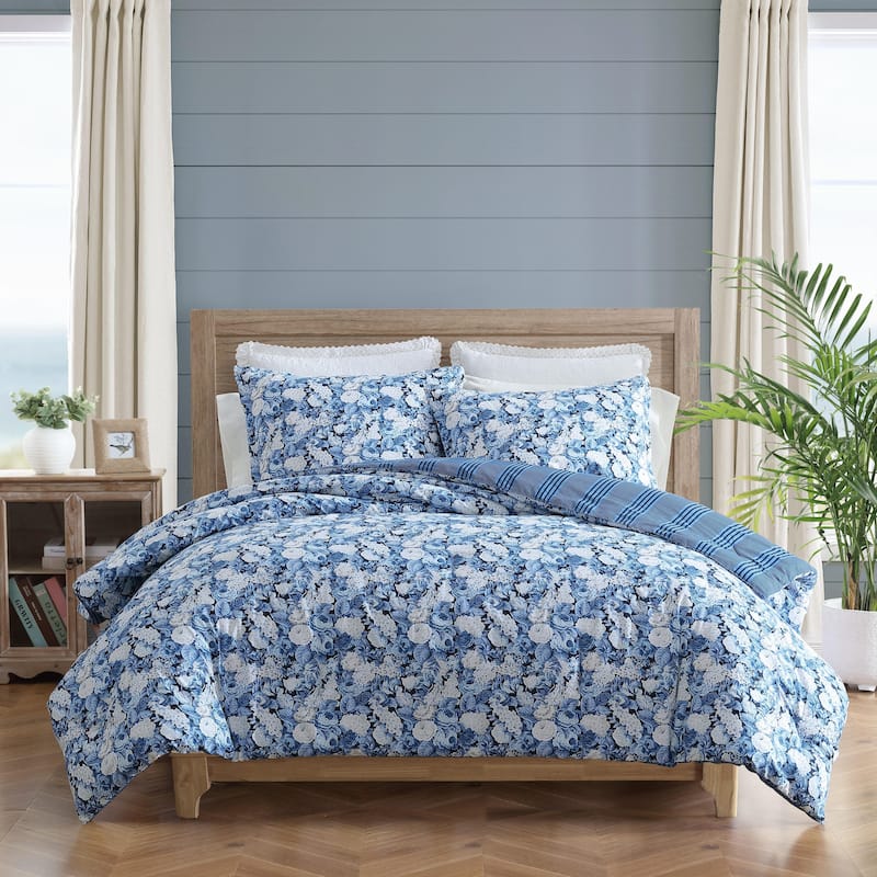 Laura Ashley Sweet Memories Cotton Reversible Blue Comforter Set