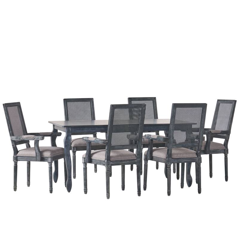 Marlette Wood and Cane Upholstered Expandable 7 Piece Dining Set by Christopher Knight Home